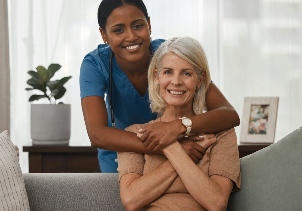 My nurse, my carer, my companion. Shot of a doctor caring for a senior woman at home.
